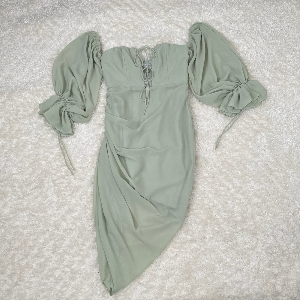 Ei8th Hour Women's 6 Sage Green Puff Sleeve Mini Dress Party Club Wedding Guest
